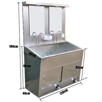 Stainless Steel foot pedal faucet Wash Sink for 2 people with mirror and LED lamp