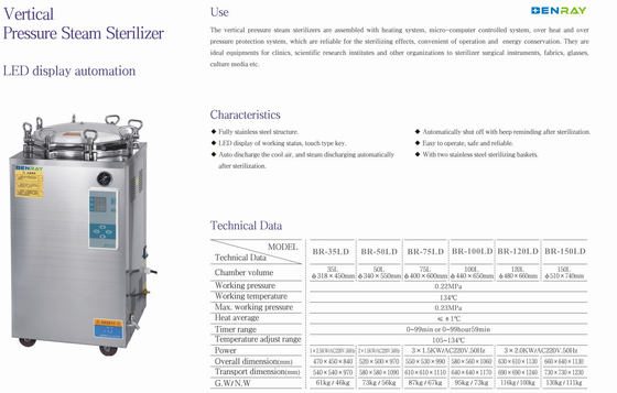 Vertical Digital Automation High Pressure Steam Steilizer